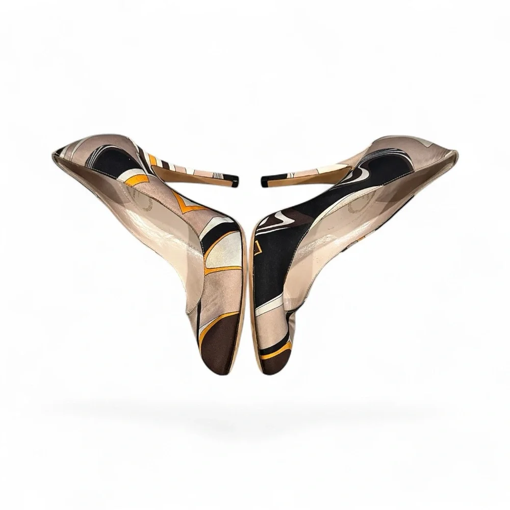 EMILIO PUCCI SATIN GEOMETRIC PRINT HEELS PUMPS SHOES